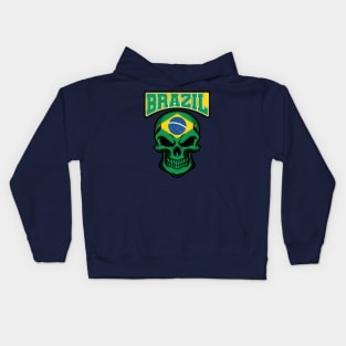 BRAZIL FLAG IN A SKULL EMBLEM Kids Hoodie